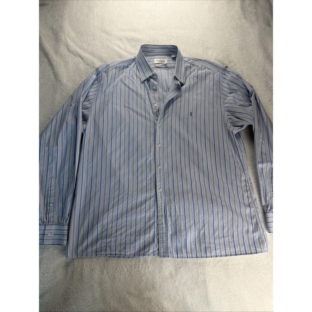 Yves Saint Laurent Men Button Up Long Sleeve Blue Striped XXL